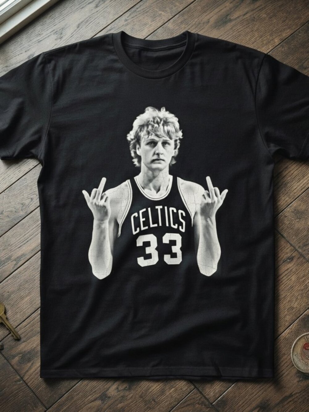 Larry Bird Boston Celtics 33 Legend Graphic Black T-Shirt